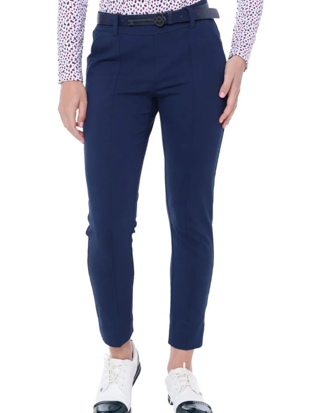 BELYN KEY BK CROP PANTS GOLF ATHLEISURE NAVY CAPRI 4-WAY STRETCH UPF 50 sz M